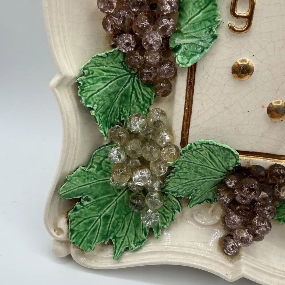 Vintage Ceramic Grapes Light Clock 50s 60s MCM Hand Painted 10.5